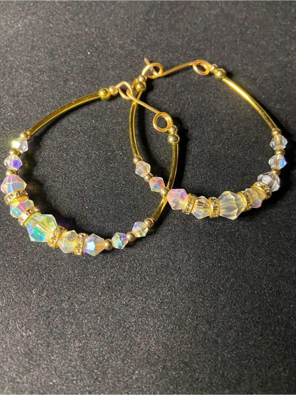 Gold Hoop Earrings with Iridescent Crystal Beads